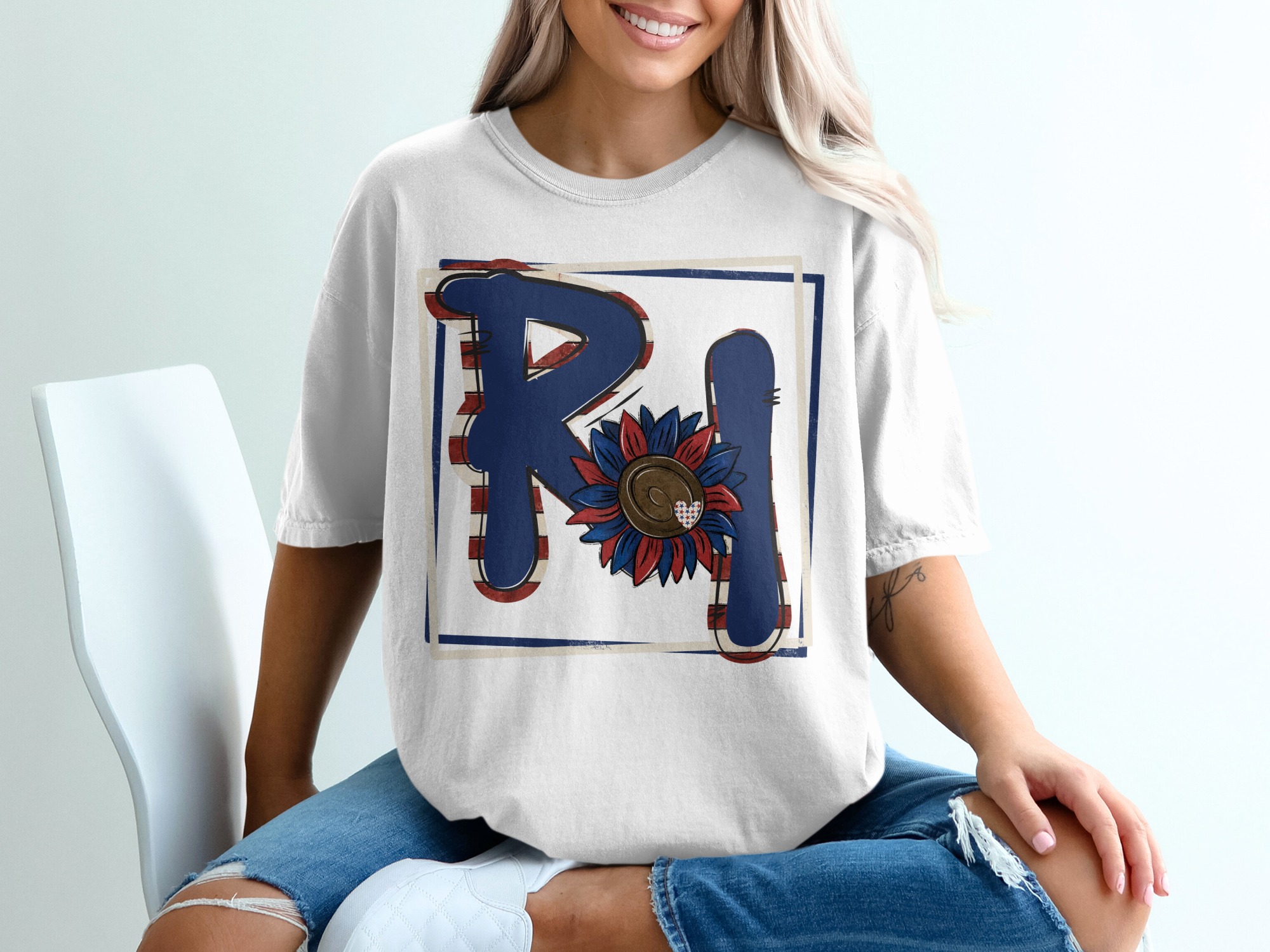 Patriotic RN T-Shirt, USA Nurse Shirt, Floral RN Tee, American Flag Design, Nurse Gift, Independence Day Apparel, Red White and Blue