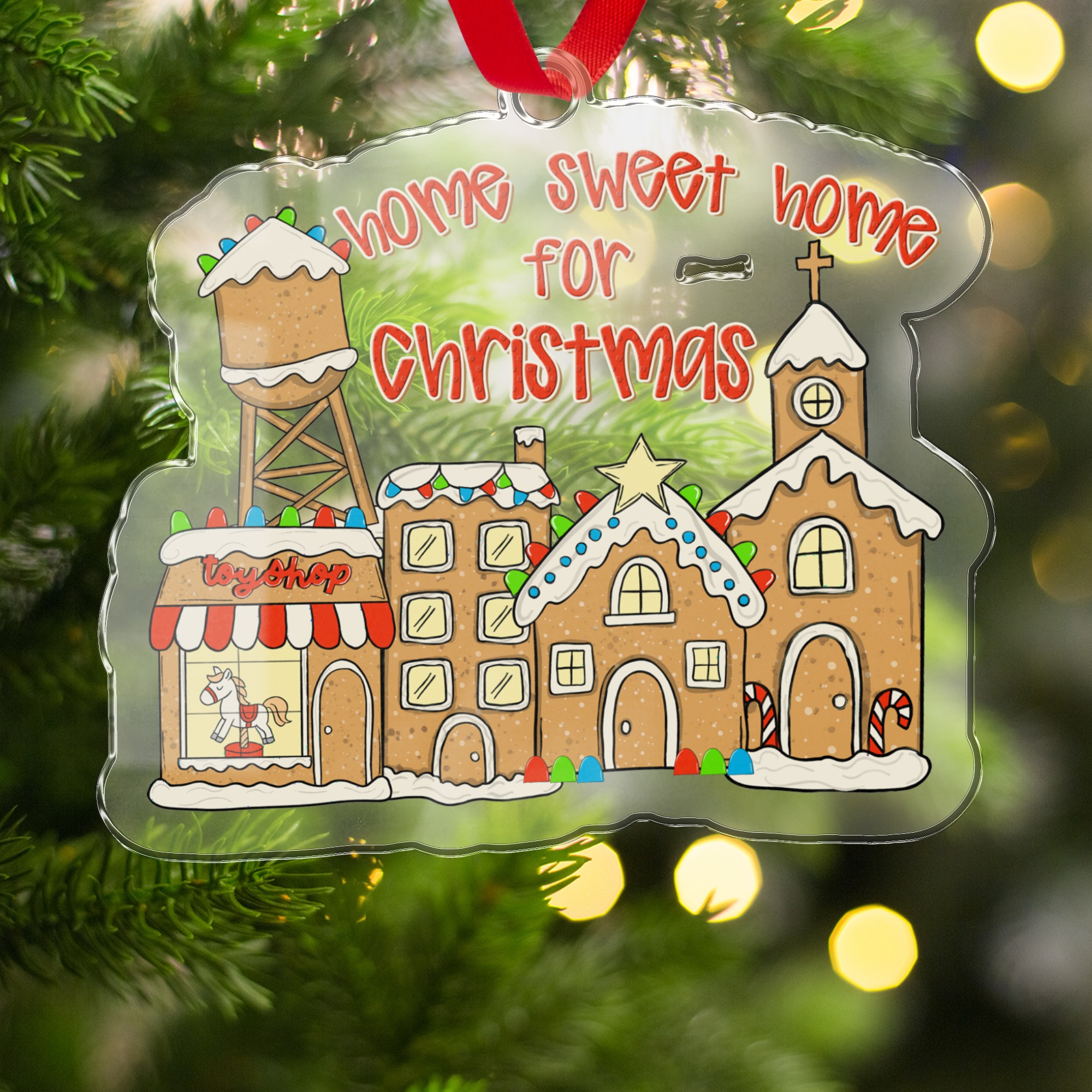 Home Sweet Home Ornament, Christmas Village Ornament, Gingerbread House, Toy Shop Church Ornament, Christmas Decoration, Holiday Ornament