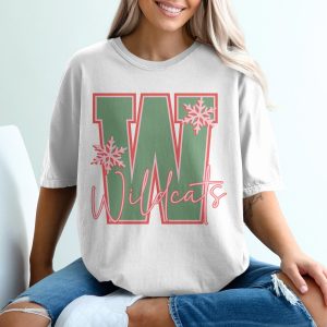 Wildcats Letter W T-Shirt, Initial W Shirt, School Spirit Tee, Mascot Gift, Christmas Tee, Holiday T Shirt, Snowflake Shirt, Winter T Shirt