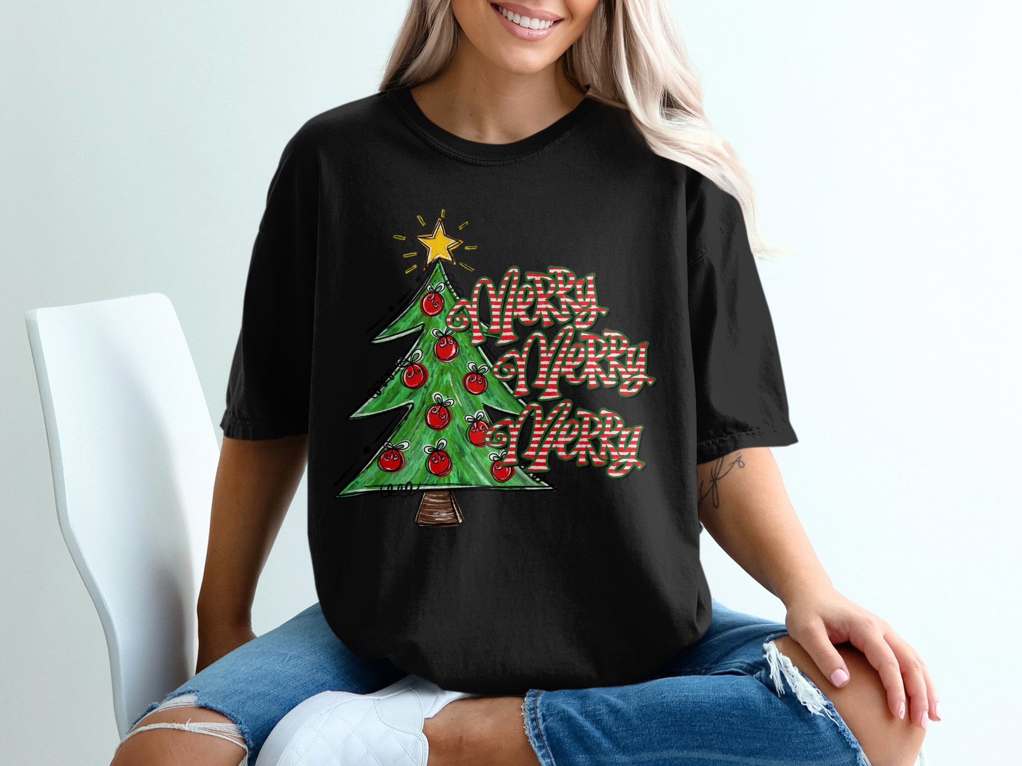 Merry Christmas T-Shirt, Holiday T-Shirt, Xmas Tree Shirt, Festive Apparel, Christmas Gift, Holiday Outfit, Xmas Shirt, Merry T-Shirt - Image 2