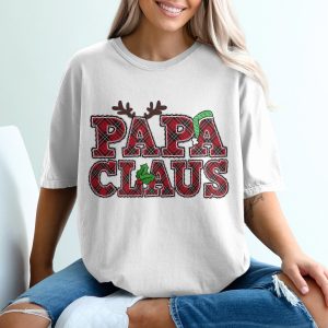 Papa Claus T-Shirt, Plaid Christmas Shirt, Reindeer Antlers, Holiday T-Shirt, Family Matching T-Shirt, Christmas Papa Shirt