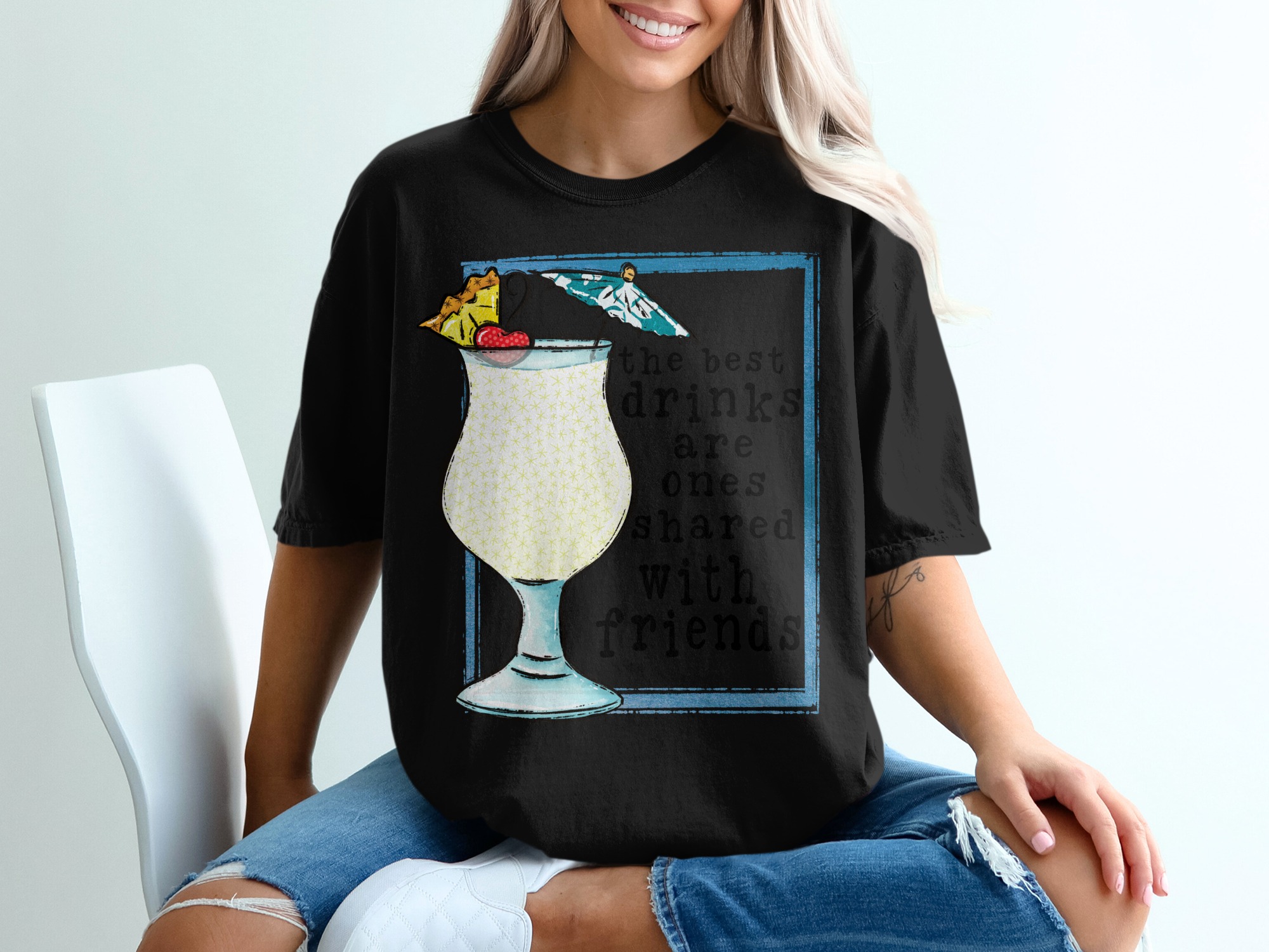 Pina Colada T-Shirt, Best Drinks with Friends Tee, Tropical Cocktail Shirt, Vacation Vibes Top, Summer Party Outfit, Gift for Drink Lovers - Image 2