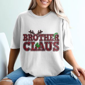 Brother Claus T-Shirt, Christmas Apparel, Festive Shirt, Reindeer Antlers, Plaid T-Shirt, Holiday Outfit, Family Matching Shirts
