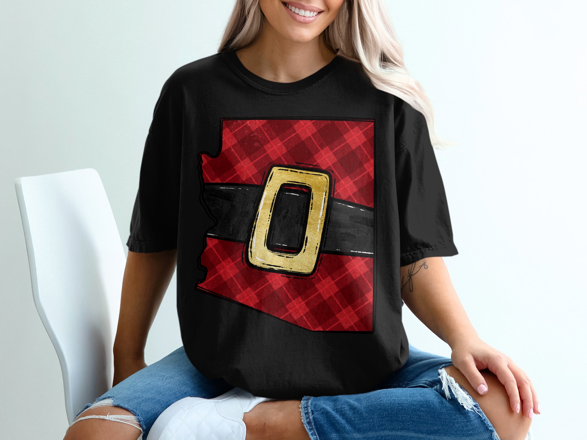 Arizona Santa Belt T Shirt, Christmas Arizona Tee, AZ Holiday Shirt, Plaid State, Santa Claus State, Holiday T-Shirt, AZ Gift, Arizona Gift - Image 2
