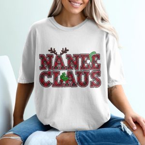 Nanee Claus T-Shirt, Plaid Christmas Tee, Funny Holiday Shirt, Reindeer Antlers, Xmas Gift Idea, Holiday Cheer, Holiday Tee