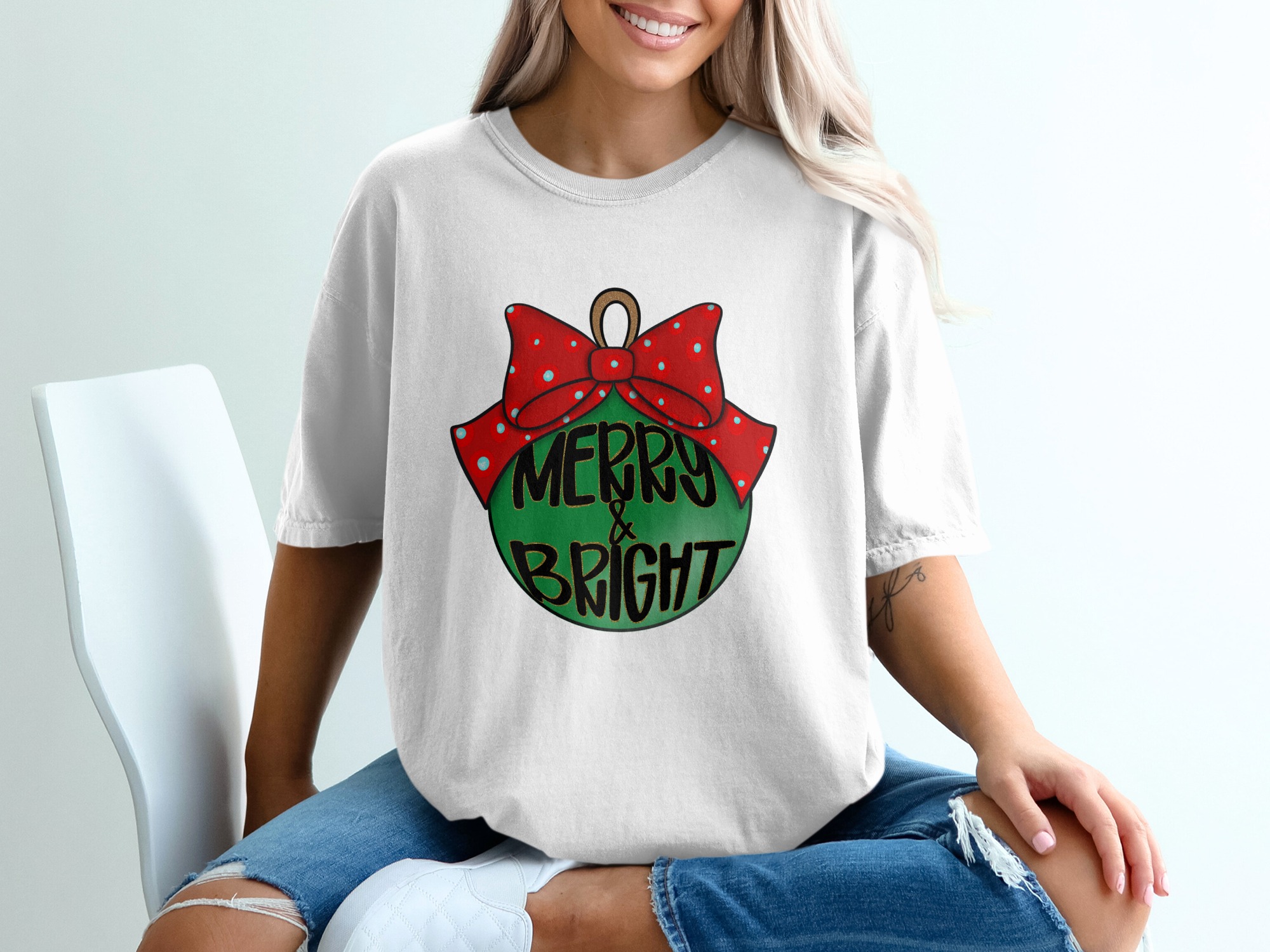 Merry and Bright Ornament T-Shirt, Holiday Tee, Christmas Shirt, Festive Apparel, Gift Idea, Seasonal Top
