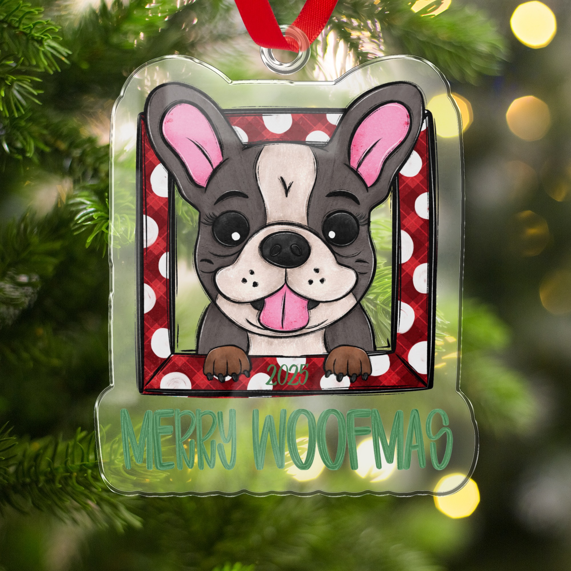 Cute French Bulldog Christmas Ornament, Merry Woofmas Dog Lovers Gift, Holiday Tree Decoration, Adorable Pet Keepsake