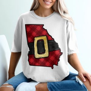 Georgia Santa Belt T-Shirt, Plaid Christmas Shirt, GA State Holiday Tee, Southern Christmas Gift, Christmas in Georgia, Xmas T Shirt