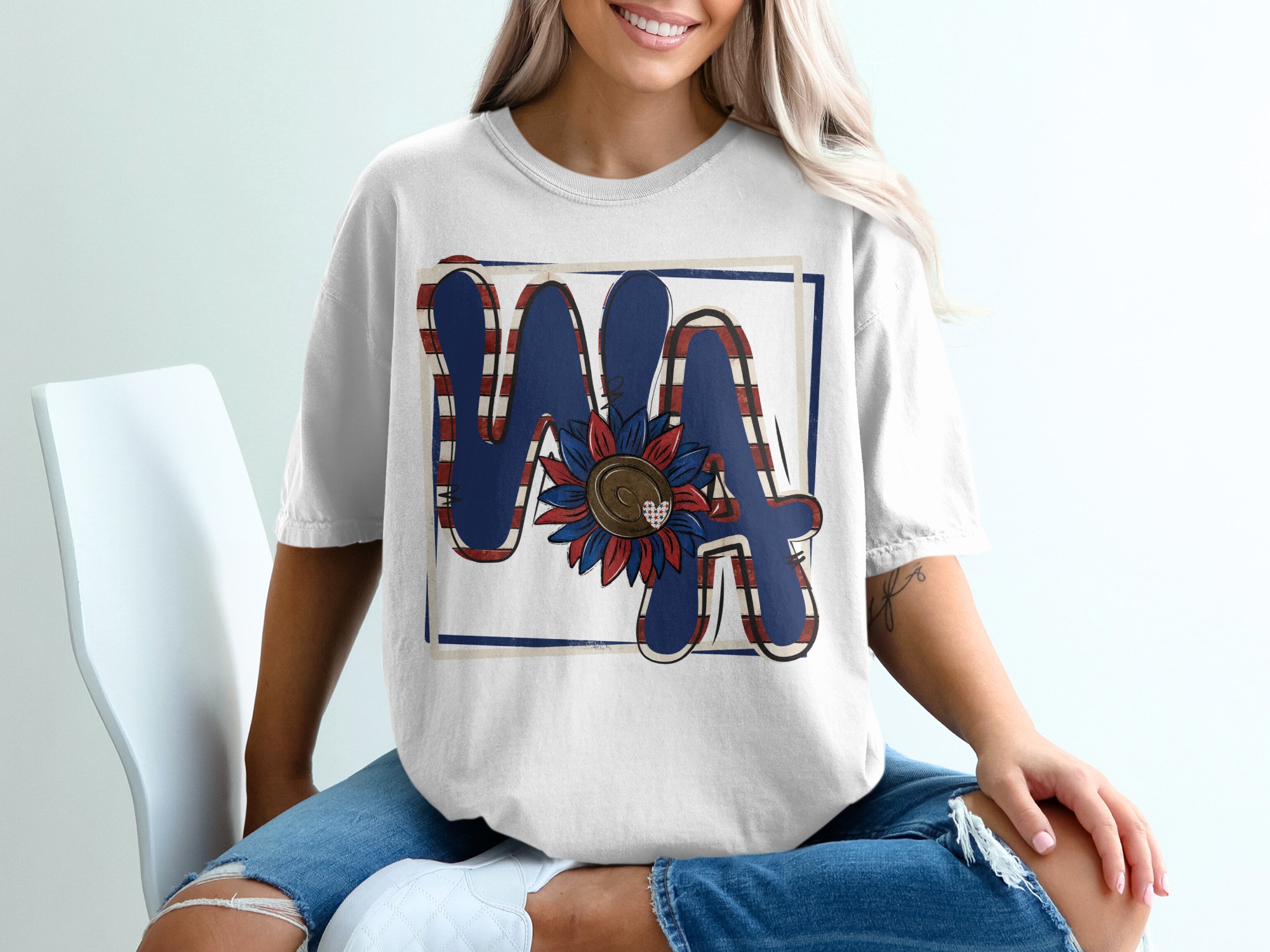 WA State T-Shirt, Patriotic Sunflower Tee, Washington Pride Shirt, USA Flag Shirt, State Pride, Gift for Washingtonian, Patriotic T Shirt