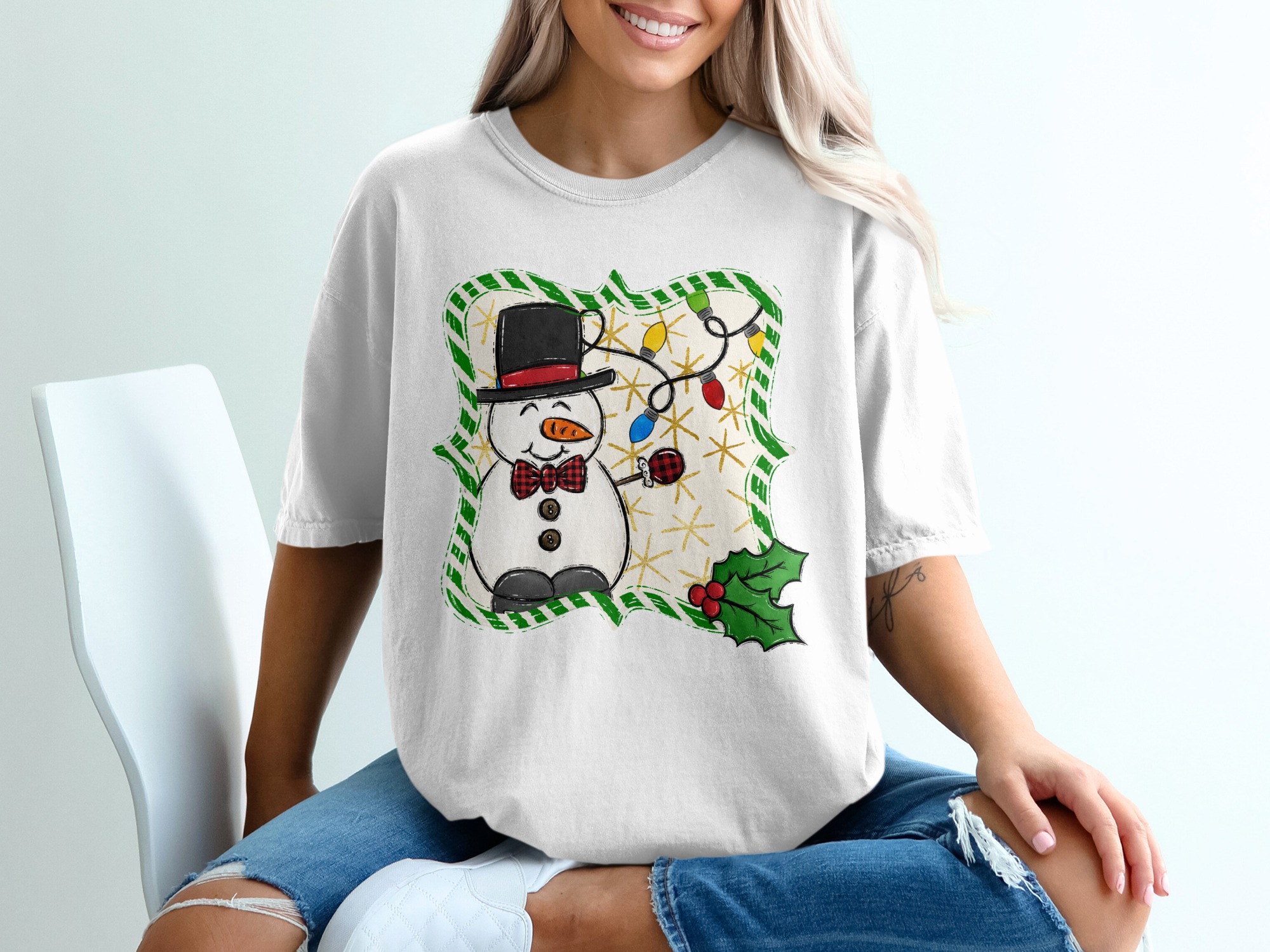 Cute Snowman T-Shirt, Christmas Lights Shirt, Winter Holiday Top, Festive Snowman Tee, Holiday Season Gift, Christmas Apparel
