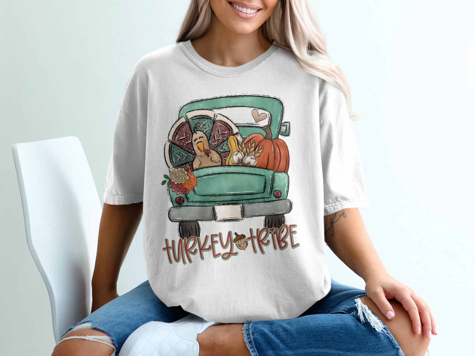 Turkey Tribe T-Shirt, Thanksgiving Truck, Fall Harvest Tee, Autumn Cute Outfit, Family Matching, Thanksgiving Shirt, Funny Turkey Shirt