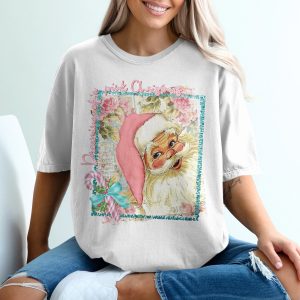 Pink Christmas T-Shirt, Vintage Santa Tee, Dreaming of Pink Holiday, Festive Shirt, Christmas in Pink, Holiday Outfit, Christmas Tee