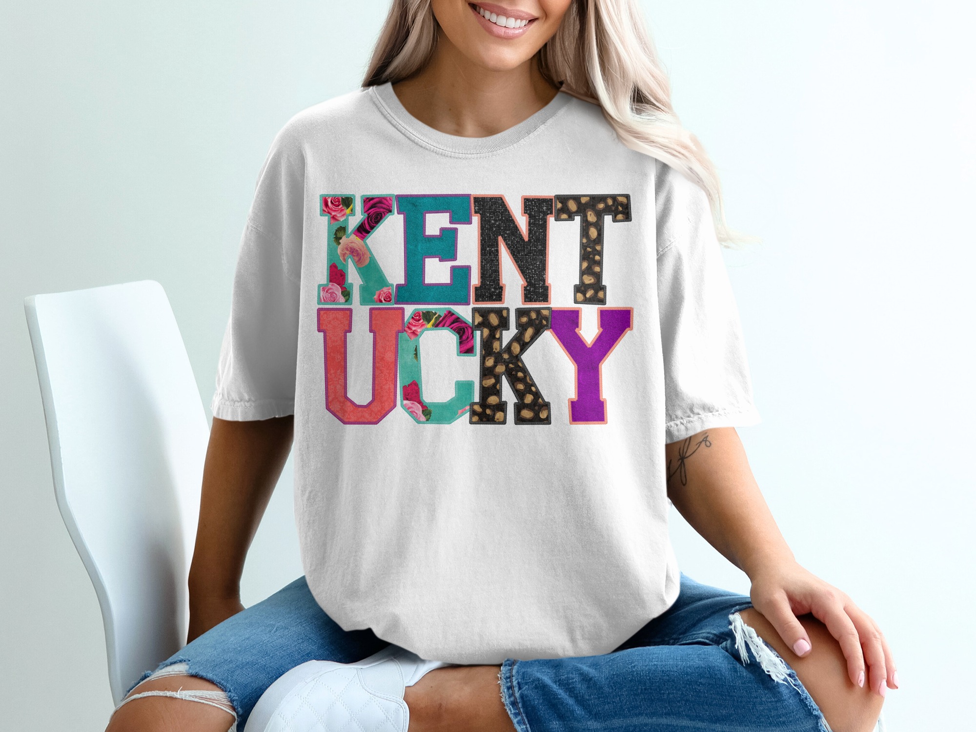 Kentucky T-Shirt, Floral Letters T Shirt, State Pride Tee, Kentucky Souvenir Shirt, Colorful Letters, Gift Idea T Shirt, Trendy Kentucky