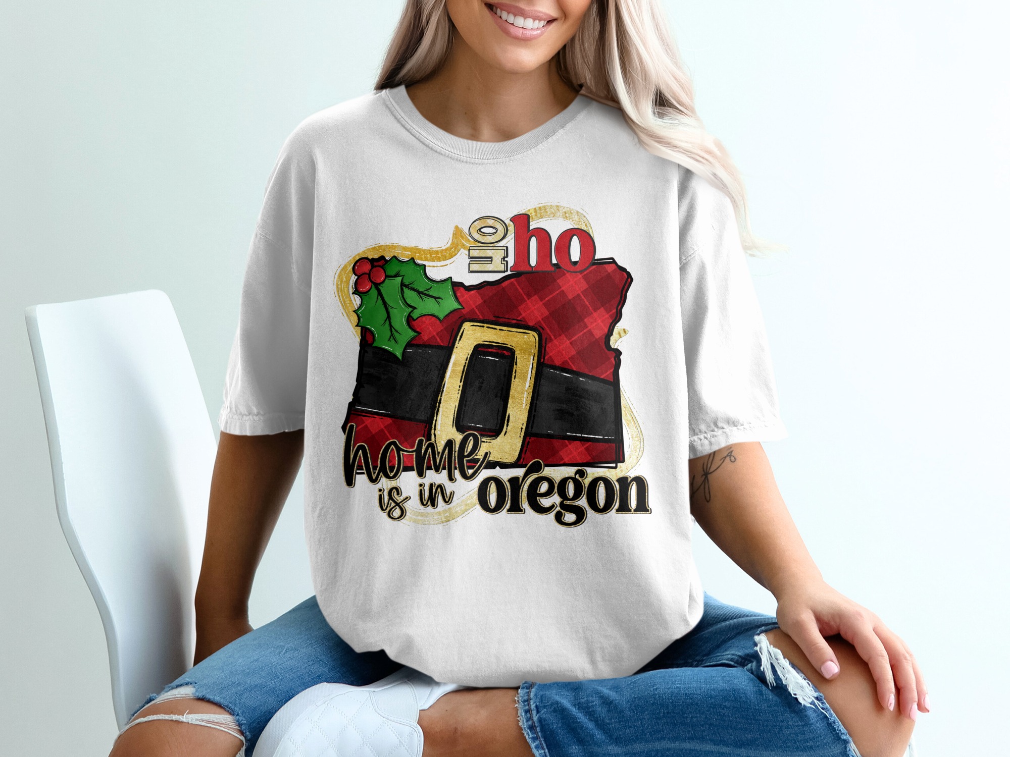 Home Is In Oregon T-Shirt, Santa Belt, Christmas, Oregon State T-Shirt, Holiday T-Shirt, Christmas Gift, Oregon Pride
