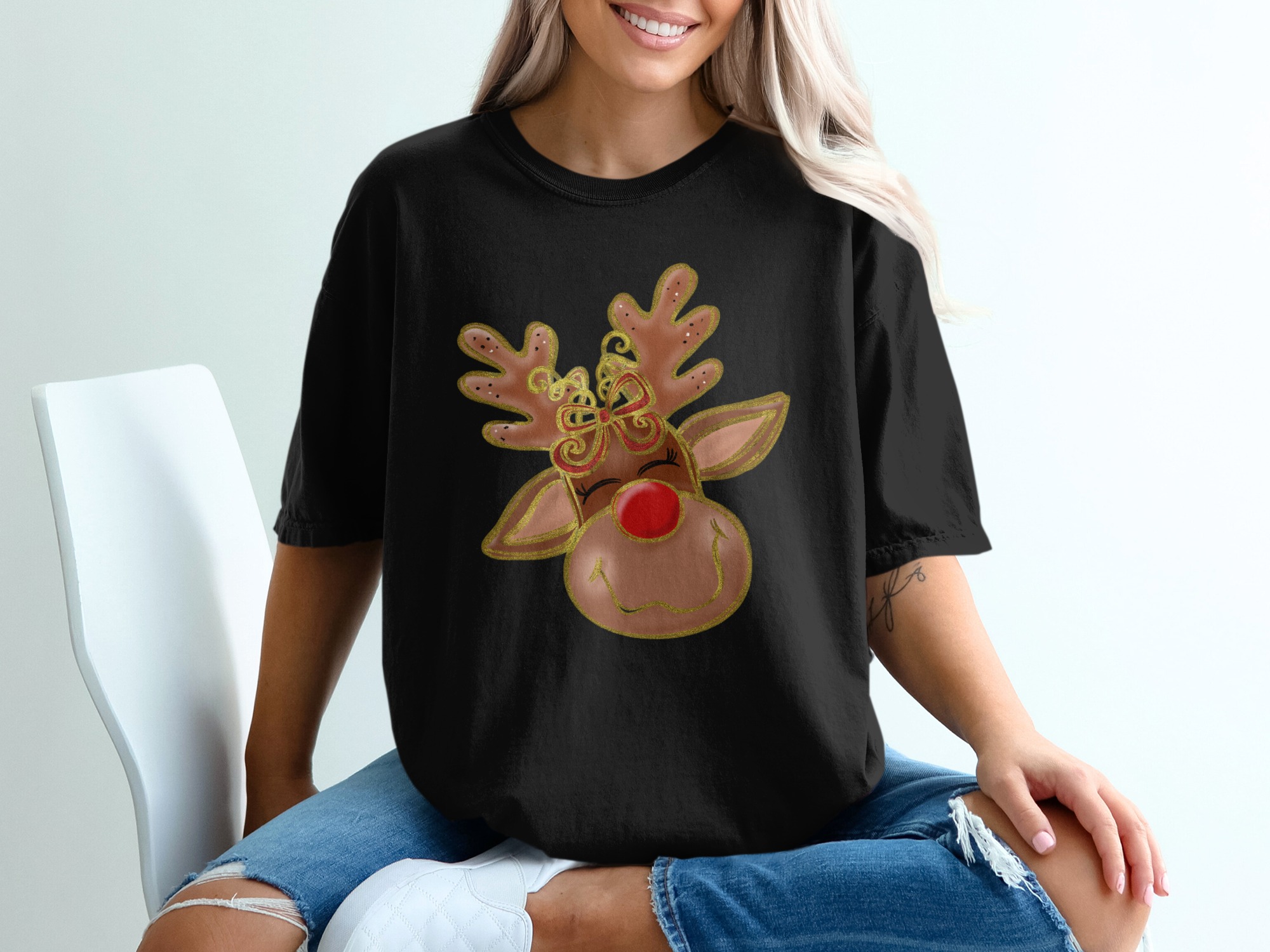 Cute Reindeer T-Shirt, Christmas Shirt, Holiday Season Tee, Festive Apparel, Gift Idea, Holiday Reindeer Shirt, Christmas Clothing - Image 2