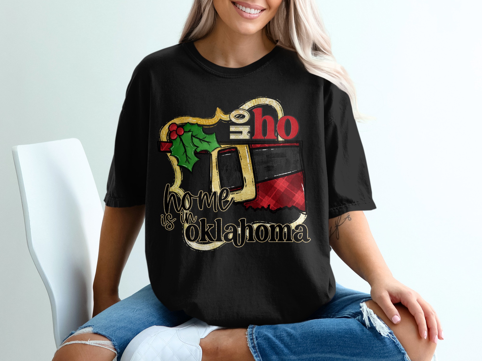 Home is in Oklahoma Christmas T-Shirt, Oklahoma State Pride Shirt, Holiday T Shirt, Oklahoma Christmas Tee, Festive Oklahoma Gift - Image 2