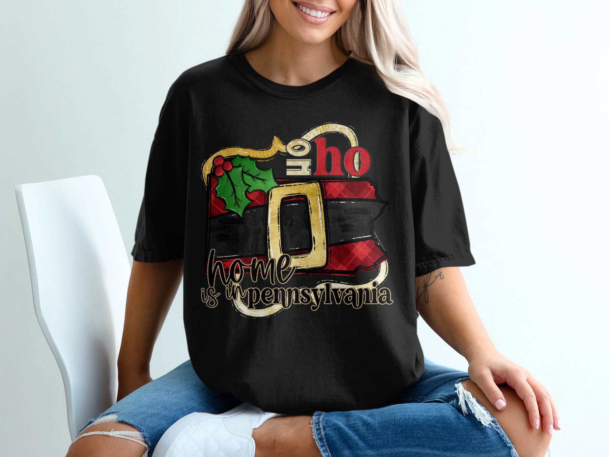 Pennsylvania Christmas T Shirt, Home State Holiday, Santa Belt PA Tee, Oh Ho Ho Christmas Gift Idea, Unique Xmas Apparel - Image 2