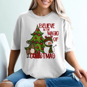Believe in the Magic of Christmas T-Shirt, Holiday Tee, Cute Snowman Reindeer Tree Shirt, Festive Apparel, Holiday Gift Idea