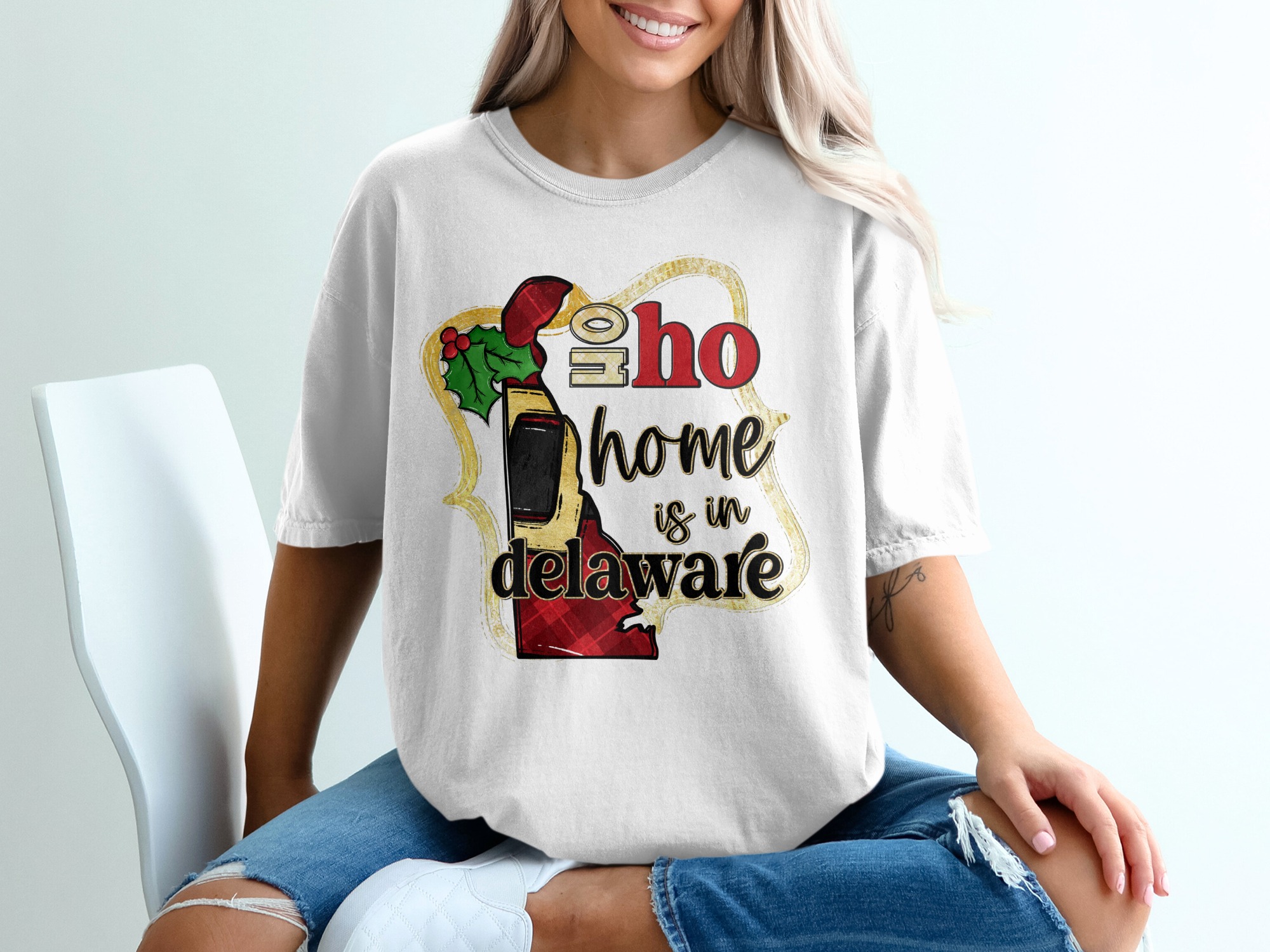 Delaware Christmas T-Shirt, Ho Ho Home State Tee, Holiday State Pride, Christmas Gift Idea, Home is in Delaware Shirt