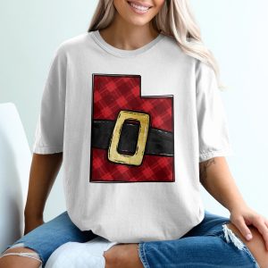 Utah Santa Belt T-Shirt, Red Plaid, Christmas Tee, Holiday Gift, State Pride, Novelty Top, Festive Design, Trendy Apparel