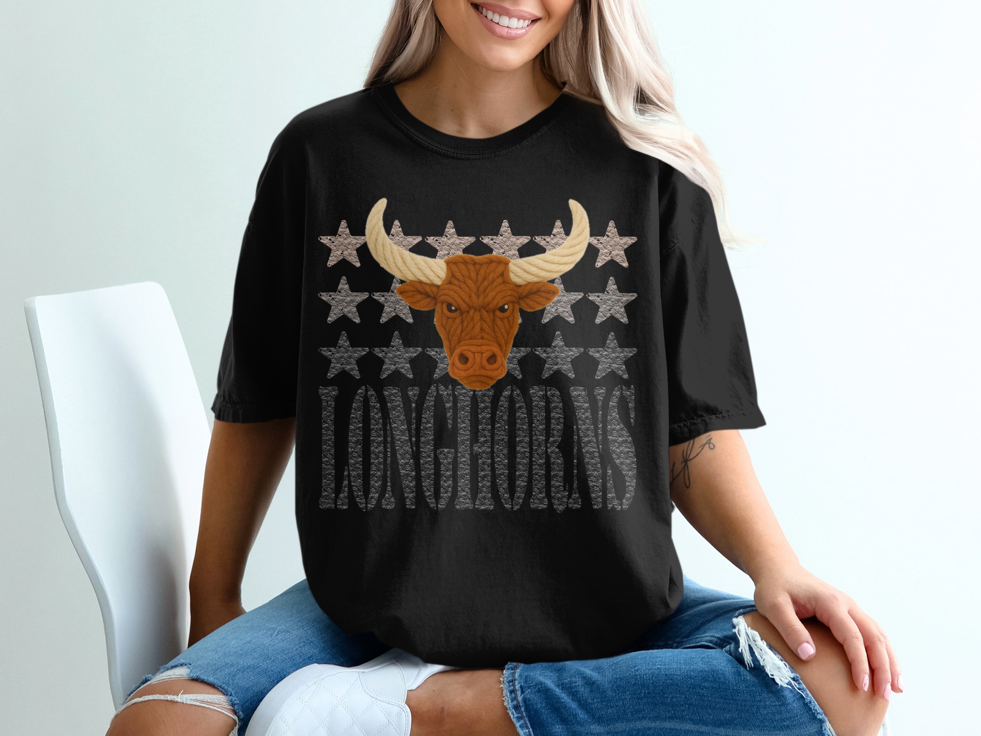 Longhorns T Shirt, Texas Mascot Tee, Western Bull, Starry Graphic, Rustic Style, Gift for Texan, Country Pride, Rodeo Fan, Trendy T Shirt - Image 2