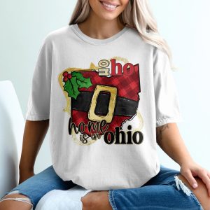 Ohio Christmas T-Shirt, Home is in Ohio, Holiday Shirt, Ohio Santa, Plaid State Tee, Ohio Gift, Christmas Gift TShirt