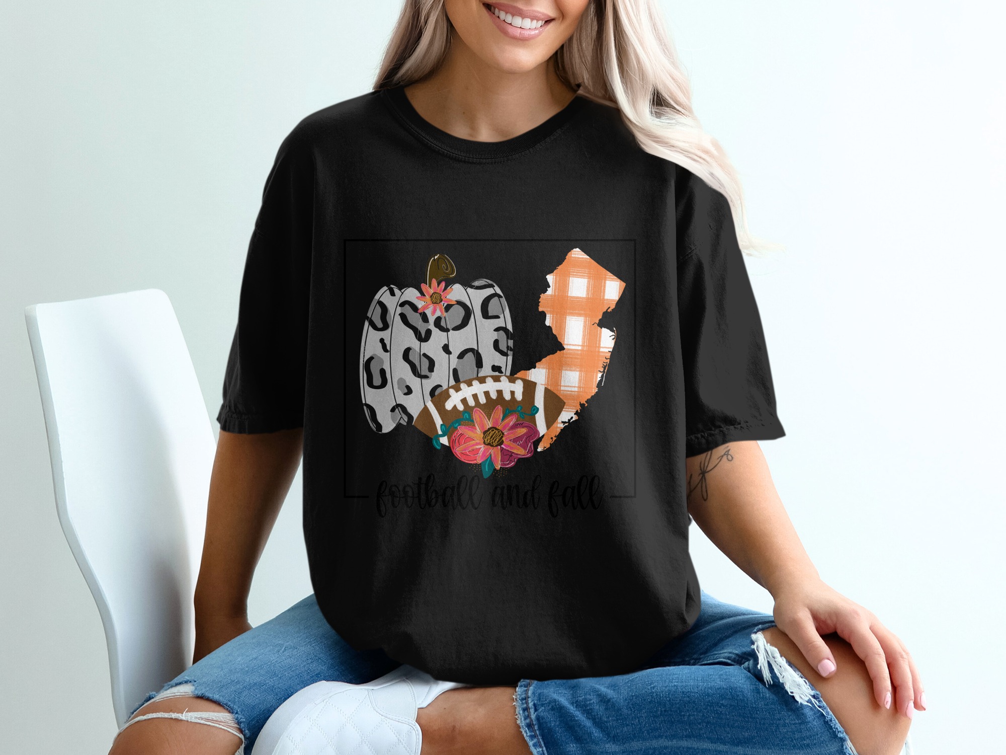 Football and Fall T-Shirt, Leopard Pumpkin, Orange Plaid State, Autumn Tee, Thanksgiving Shirt, Gift for Her, Game Day Shirt - Image 2