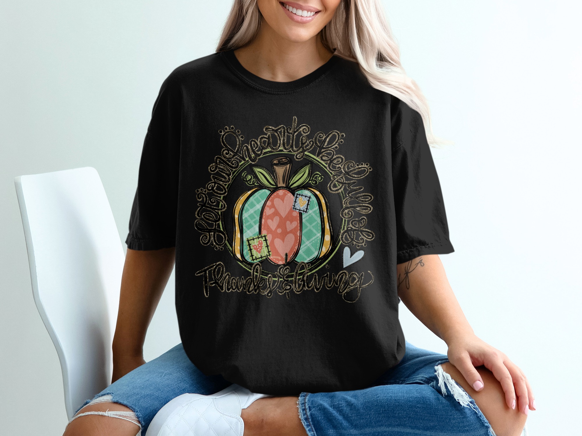 Heartfelt Blessings T-Shirt, Thanksgiving Tee, Pumpkin Shirt, Fall Apparel, Harvest Shirt, Autumn Clothes, Festive Gift, Family T-Shirt - Image 2