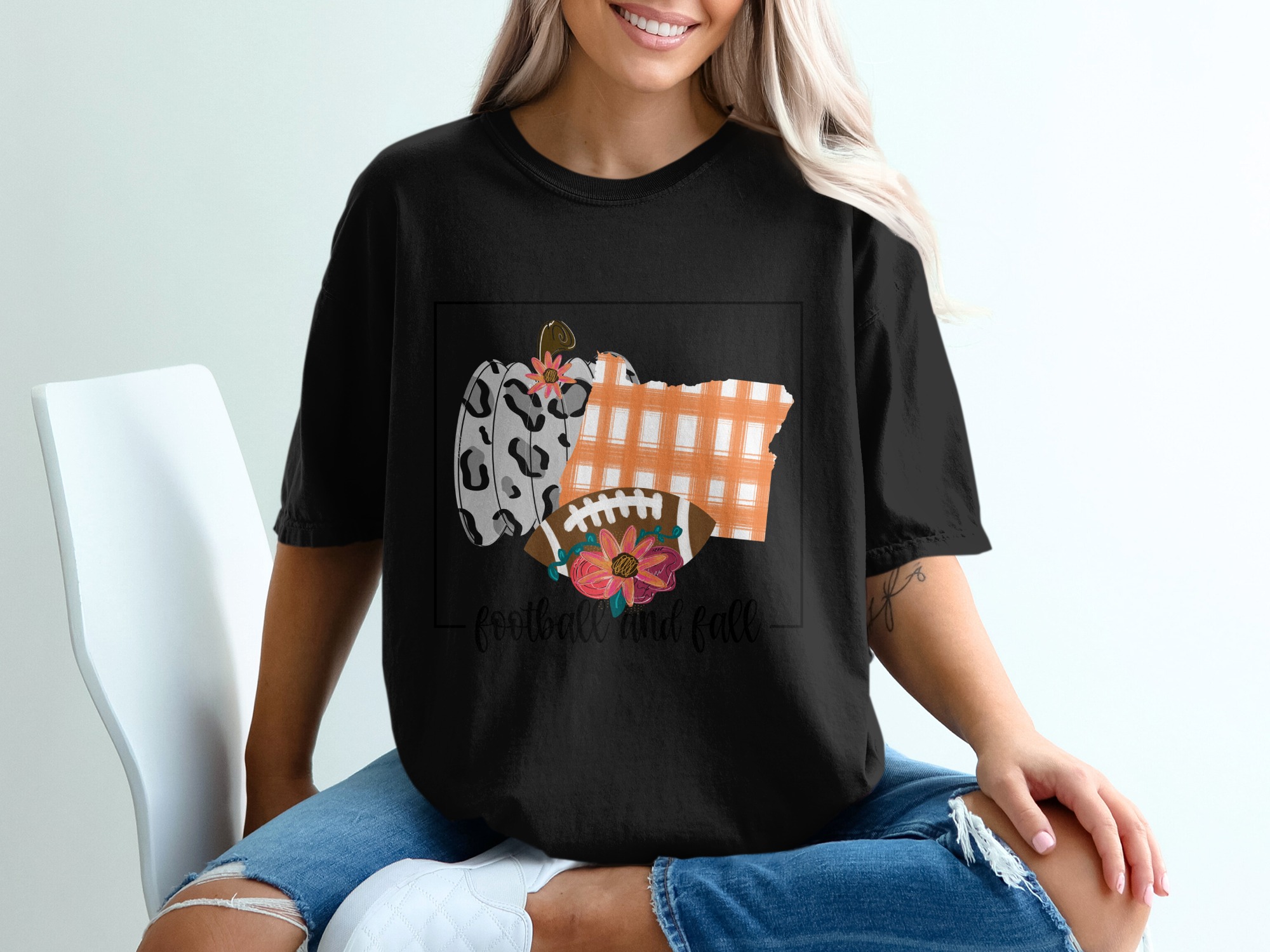Football and Fall T-Shirt, Autumn T Shirt, Pumpkin and Plaid, Sports Tee, Cute Fall Shirt, Thanksgiving Outfit, Unisex T-Shirt for Gift - Image 2