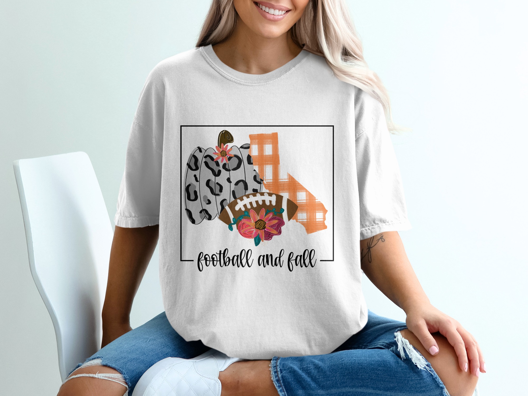 Football and Fall T Shirt, Autumn Sports Tee, Leopard Pumpkin T-Shirt, California, Festive Thanksgiving T-Shirt, Seasonal Tee