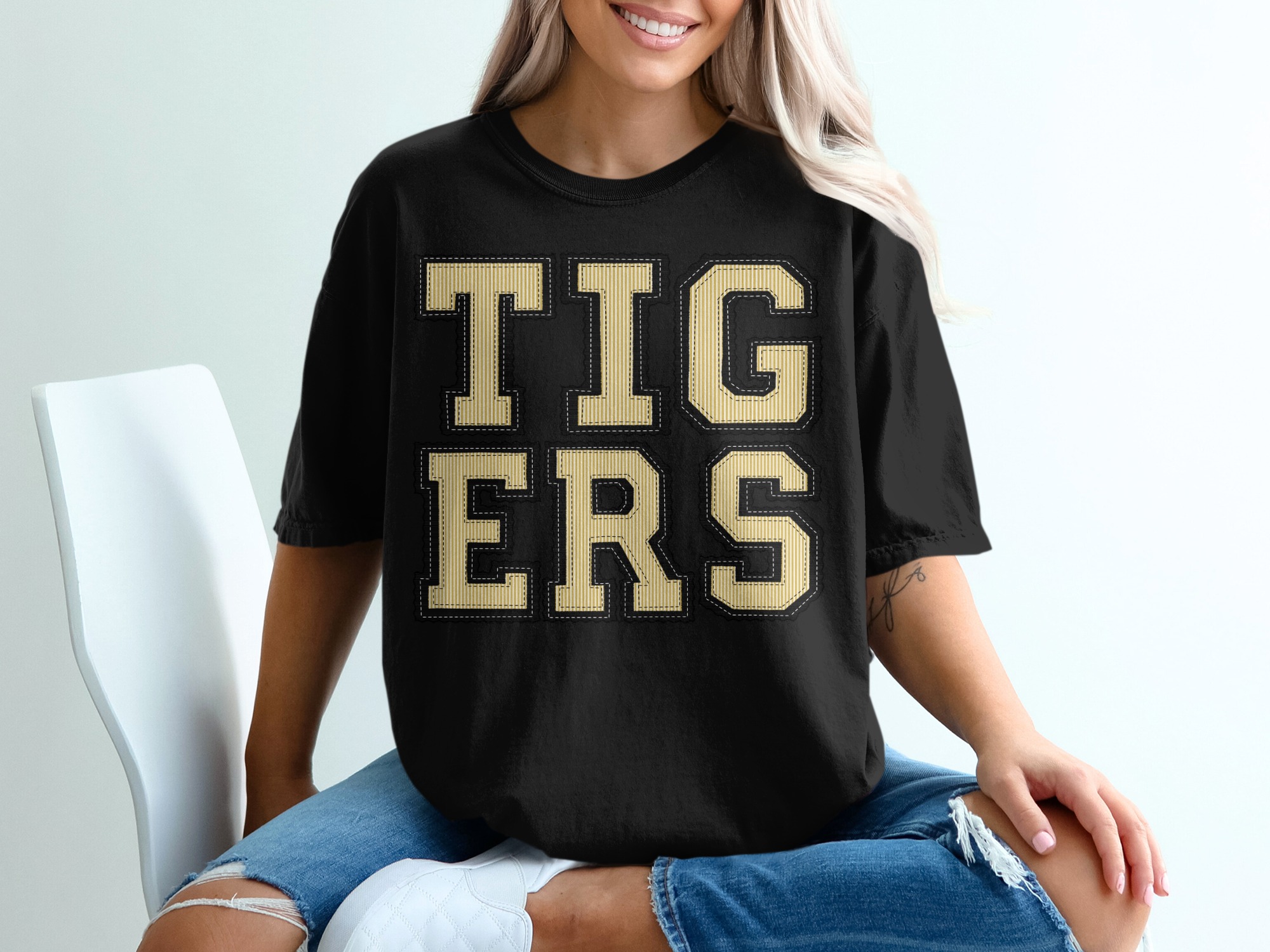 Tigers Mascot Seersucker T-Shirt, Custom Team Colors, Change Your Colors T Shirt, Mascot Shirt - Image 2