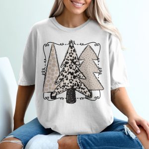 Trendy Christmas Trees T-Shirt, Fun Holiday Tee, Boho Xmas Gift, Unique Tree Design, Festive T Shirt, Holiday T Shirts