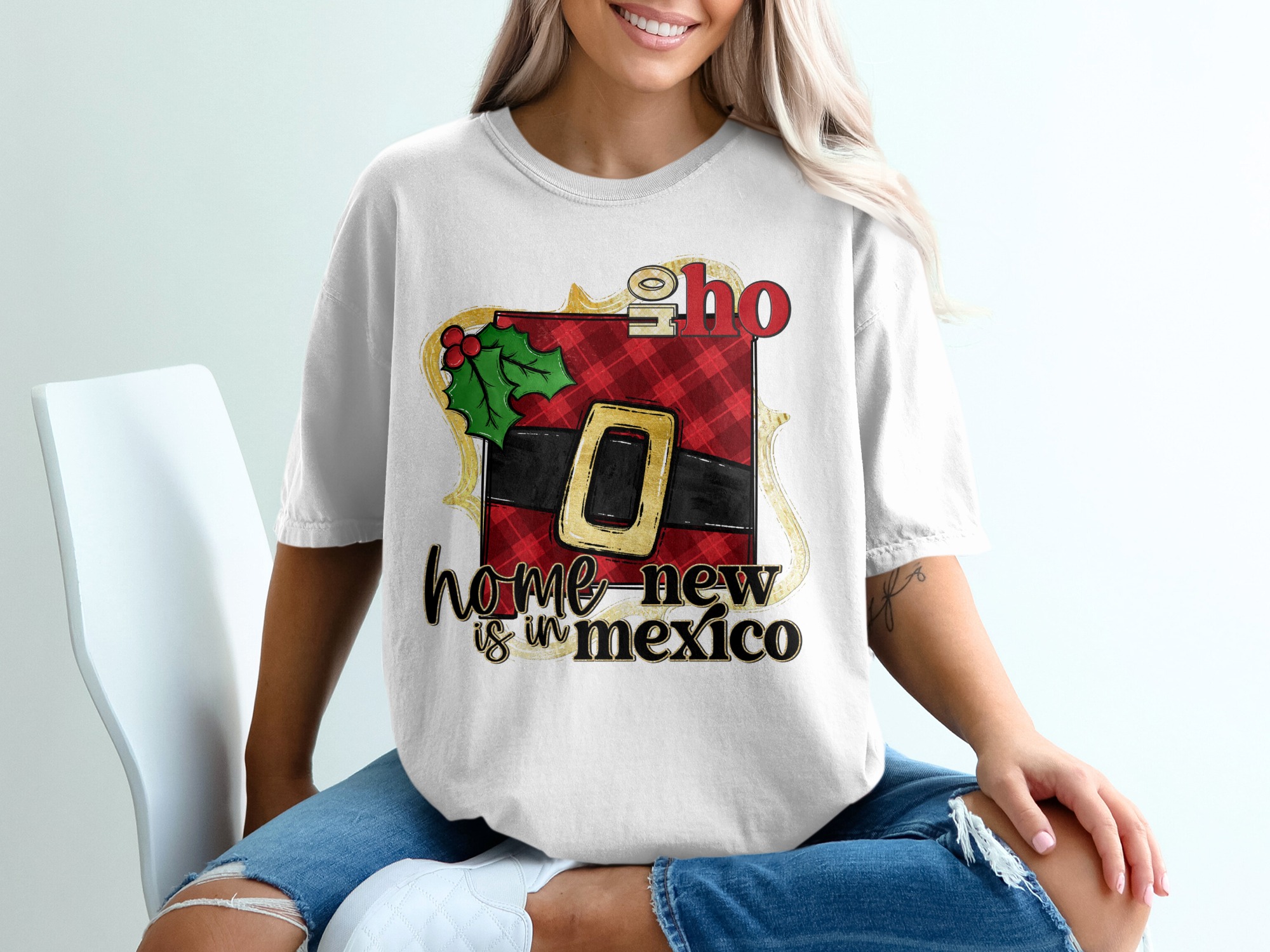Home Is In New Mexico Santa T-Shirt, Christmas T-Shirt, Funny Christmas T-Shirt, Santa Belt, New Mexico, Christmas Gift Idea