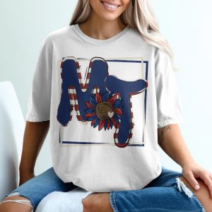 MT Sunflower T-Shirt, Patriotic Tee, America Flag Letters, Floral Design, Independence Day Gift, USA Pride, Trendy Shirt