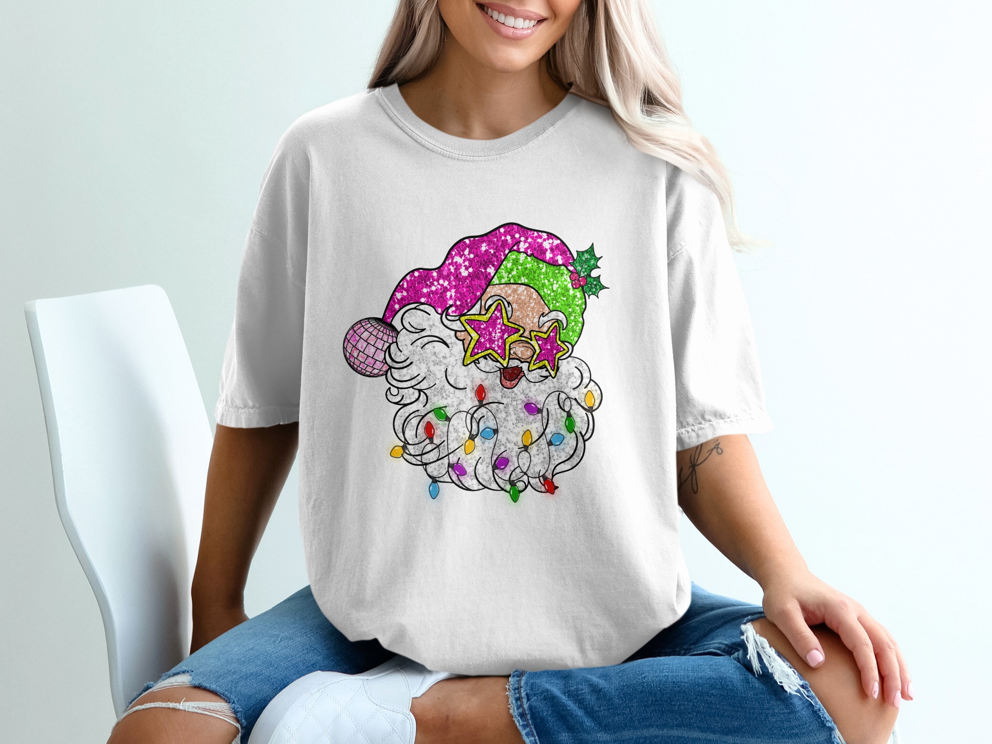 Disco Santa T-Shirt, Glitter Santa Claus Shirt, Funny Christmas Tee, Holiday Party Shirt, Xmas Gift Idea, Festive Apparel
