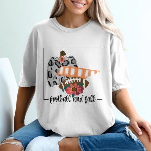 Football and Fall T-Shirt, Autumn Pumpkin, Floral, Grid Iron Design, Gift for Football Fans, Thanksgiving Shirt, Seasonal Fashion