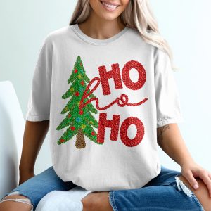 Ho Ho Ho Christmas Tree T-Shirt, Holiday Season Tee, Festive Xmas Shirt, Christmas Gift Idea, Sequin Christmas Design