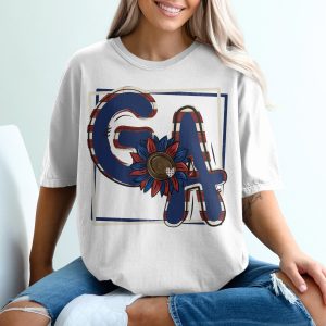 GA Letters T-Shirt, Initial T Shirt, Patriotic Sunflower T-Shirt, USA Flag Colors Tee, State Letters Shirt, Gift For Her, Gift for Him