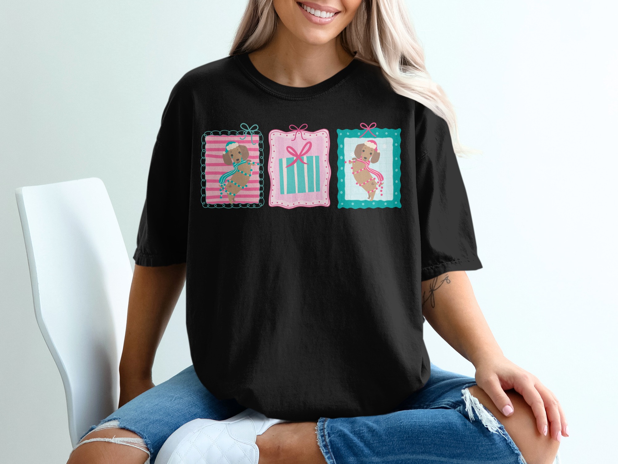 Dachshund T-Shirt, Christmas Puppy Tee, Holiday Present Gift, Cute Dog Shirt, Winter Apparel, Pet Lover Gift - Image 2
