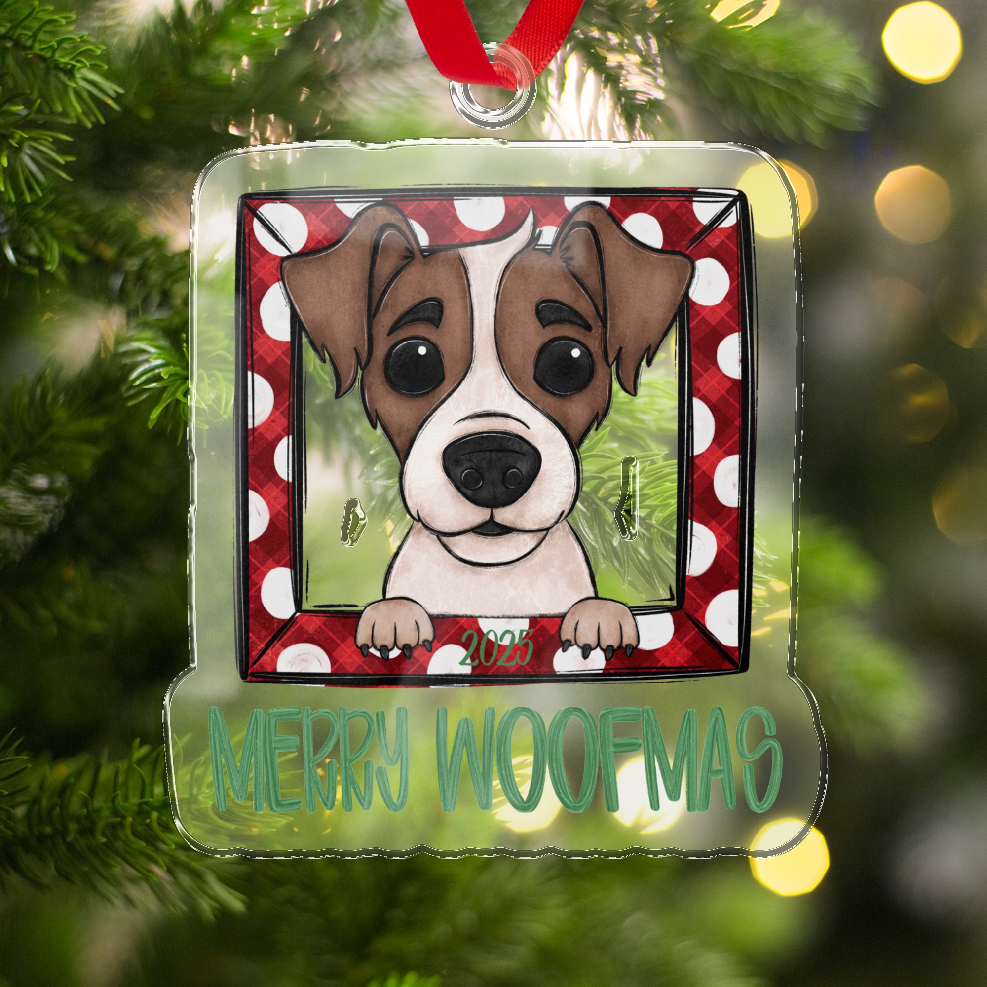 Christmas Dog Ornament, Jack Russell Terrier Holiday Decor, Dog Lover Christmas Gift, Merry Woofmas Ornament, Pet Lover Tree Decoration