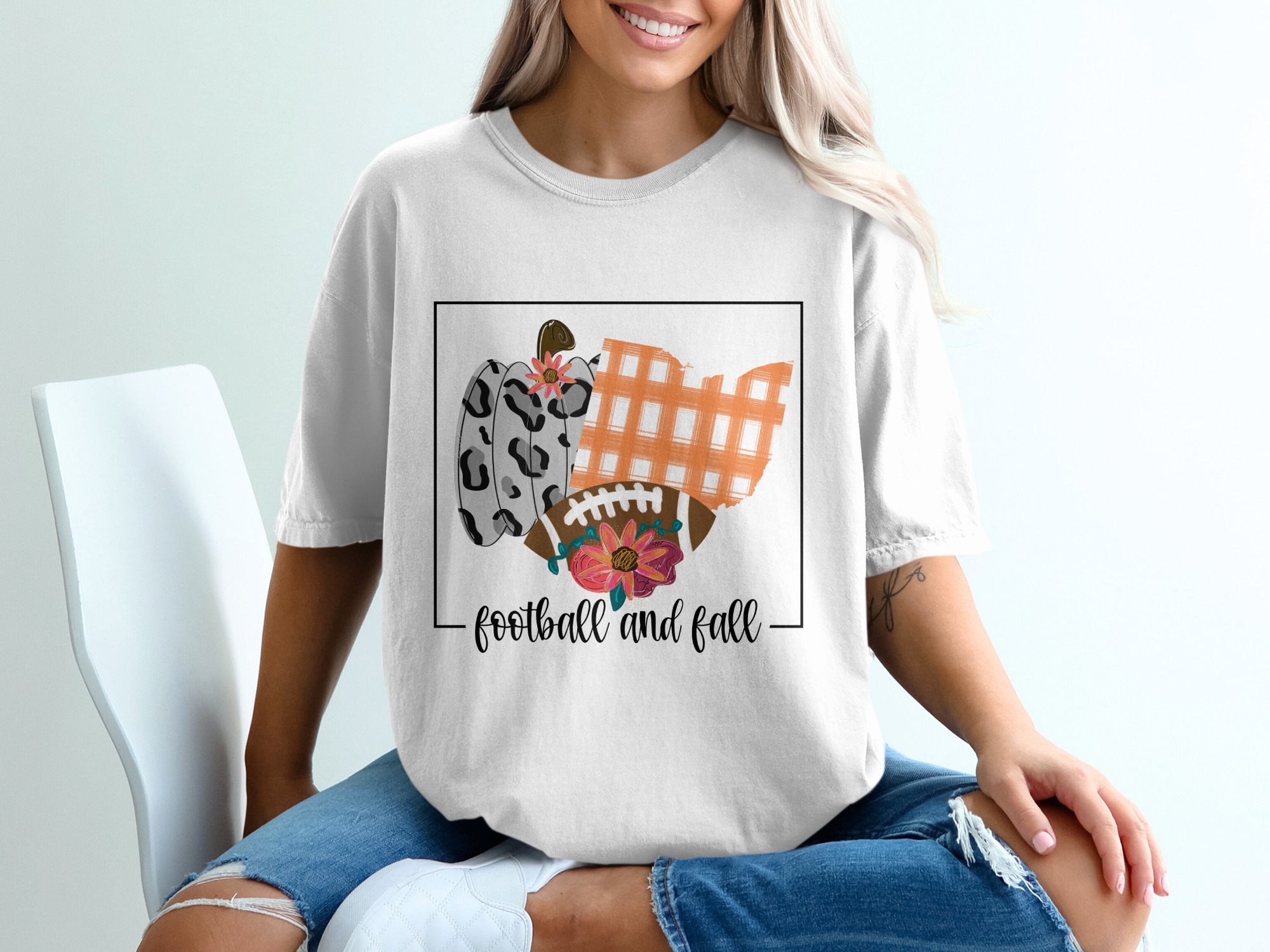 Football and Fall T-Shirt, Leopard Pumpkin, Ohio State, Floral Football, Autumn Shirt, Game Day, Thanksgiving T Shirt, Gift Idea