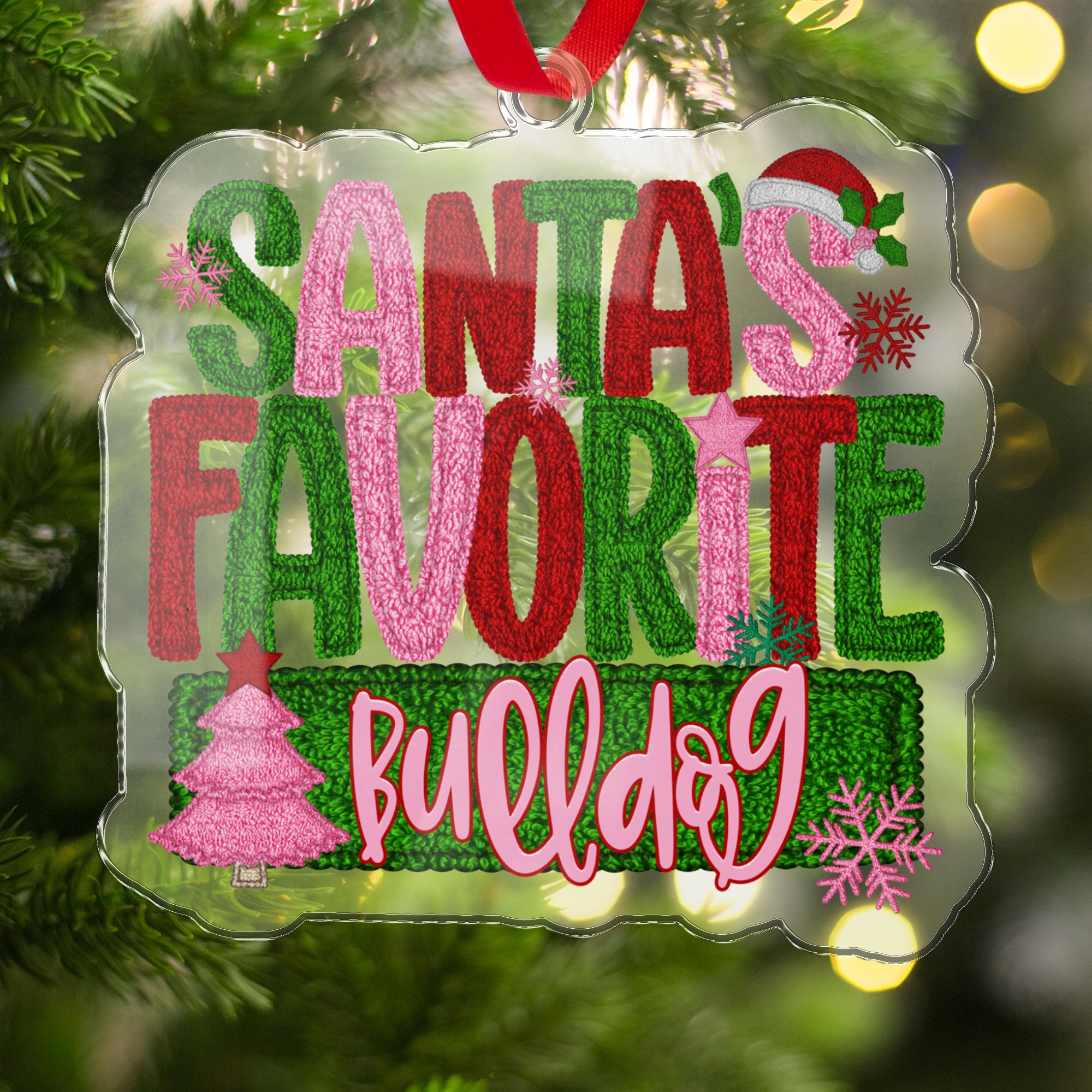 Santa's Favorite Bulldog Christmas Ornament, Holiday Dog Lover Gift, Festive Bulldog Decoration, Pet Christmas Tree Ornament