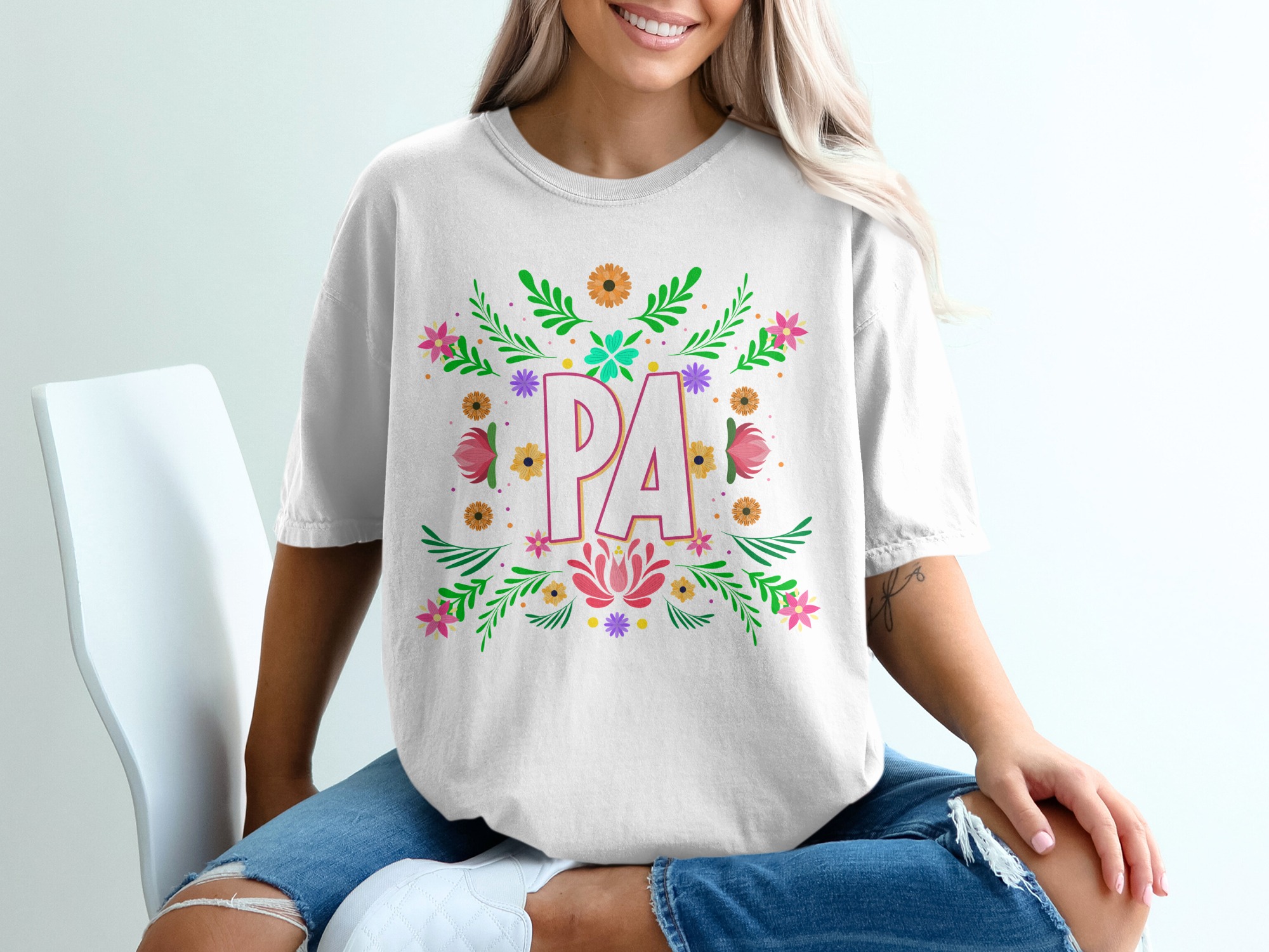 PA T-Shirt, Floral T Shirt, Letter T Shirt, Initial T-Shirt, Botanical Tee, Custom T-Shirt, Unique T-Shirt, Gift for Her, Trendy T Shirt