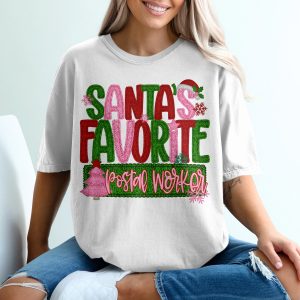 Santa's Favorite Postal Worker T-Shirt, Christmas Post Office Tee, Holiday Mail Carrier Shirt, Xmas Delivery Crew Gift, Festive Apparel
