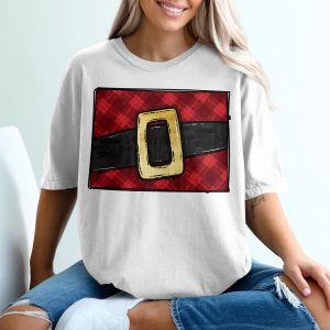 Santa Belt T-Shirt, Christmas T-Shirt, Plaid Tee, Holiday Shirt, Festive Clothing, Christmas Outfit, Holiday Gift, Christmas Gift