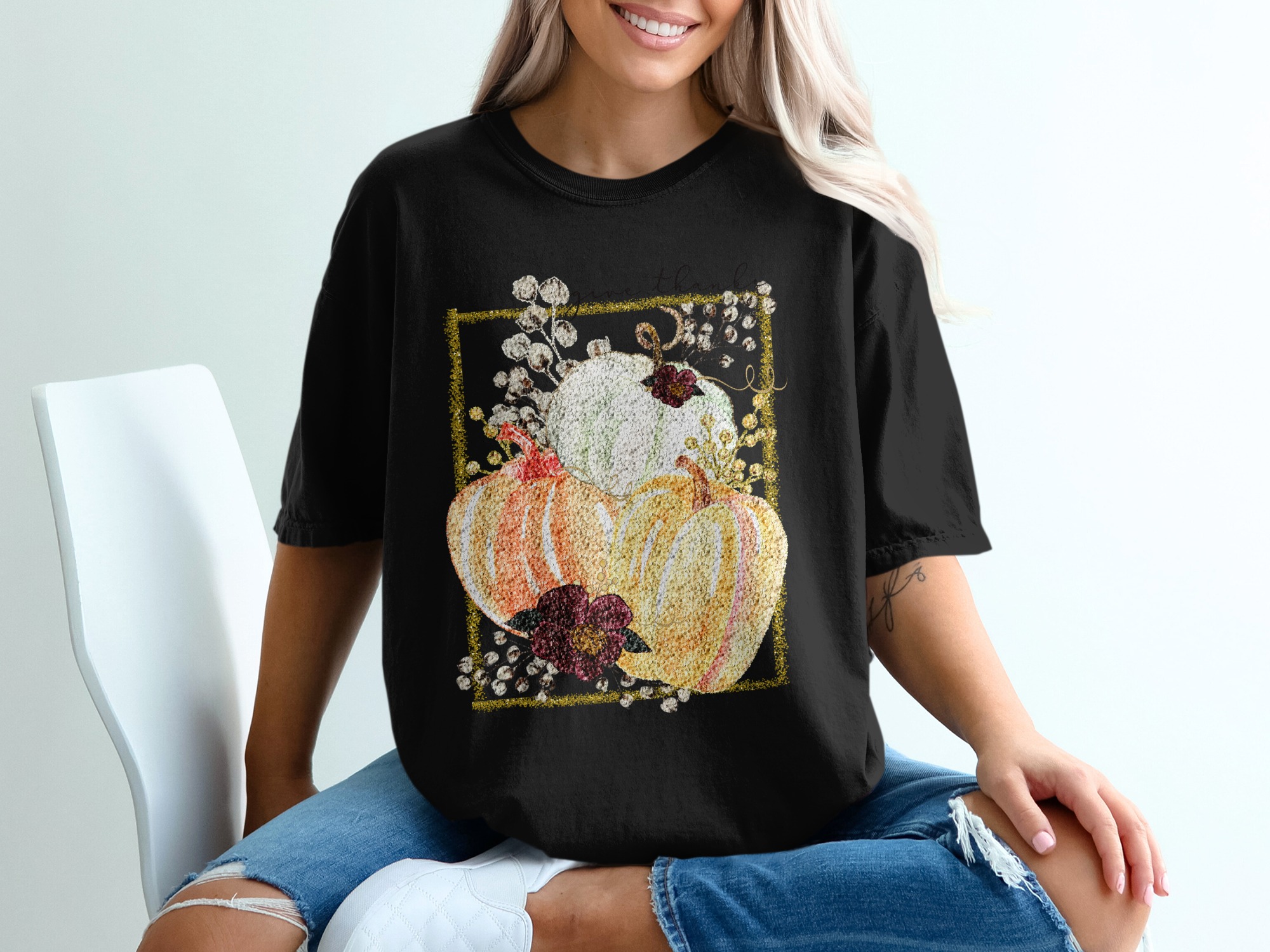 Give Thanks T Shirt, Thanksgiving Shirt, Fall Pumpkin Tee, Autumn Apparel, Holiday Gift, Festive Top, Seasonal Shirt - Image 2