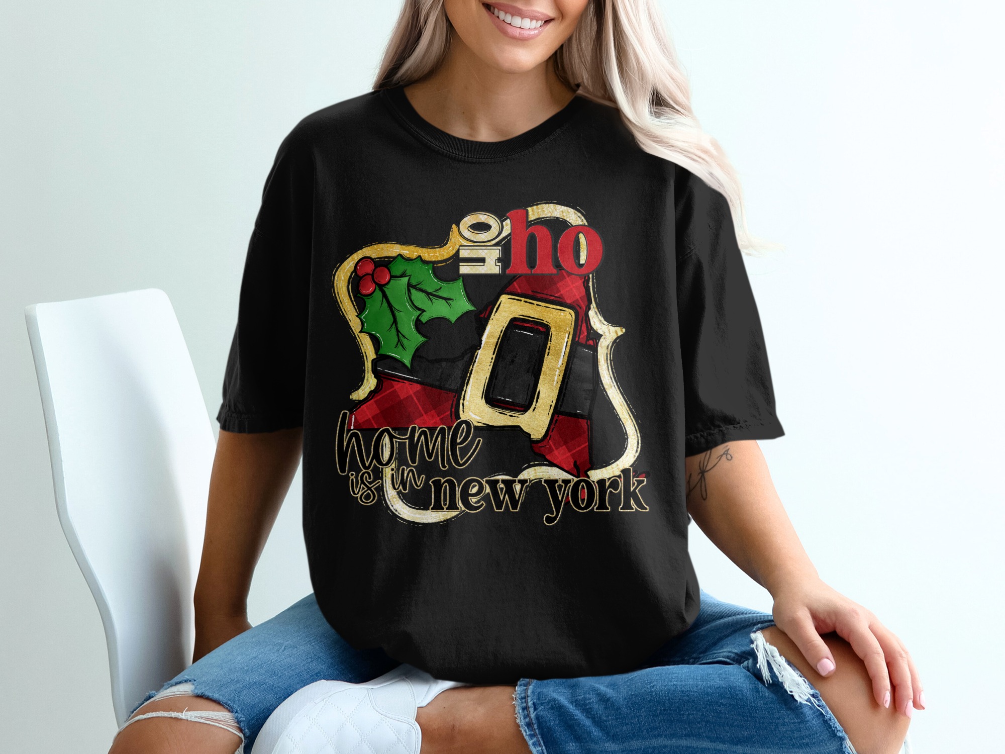 Home Is In New York T-Shirt, Christmas Tee, New York Gift, Xmas New York, State Pride, Ho Ho Ho, Holiday Shirt, Festive Top, Unique Design - Image 2