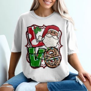 Christmas Love T-Shirt, Santa T-Shirt, Leopard Print T-Shirt, Holiday Shirt, Cute Christmas Shirt, Christmas Lights T-Shirt