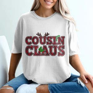 Cousin Claus T-Shirt, Plaid Christmas Tee, Family Matching Shirt, Holiday Outfit, Funny Christmas, Antlers, Santa Hat, Cousin Squad Tee