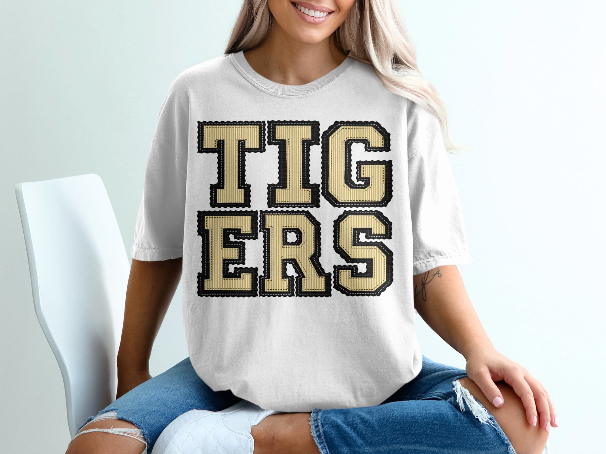 Tigers Mascot Seersucker T-Shirt, Custom Team Colors, Change Your Colors T Shirt, Mascot Shirt